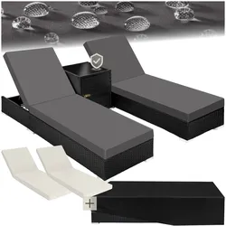 tectake® 2er Set Rattan Sonnenliegen, mit Aluminiumgestell, 5-fach verstellbare Rückenlehne, Dicke des Polsters 7,5 cm, wetterfest und UV-beständig