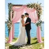 ugaxhome 75x600cm Hochzeit Vorhang Chiffon-Stoff Hochzeitsbogen Traubogen Vorhang Querbehang Hochzeits Hintergrund Volant Vorhäng Hängender Effekt für Hochzeit Fotografie Torbogen Geburtstag (Rosa)