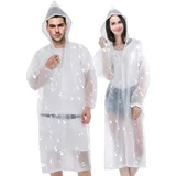 UILYNIU 2 Stück Regenmantel Eva Travel Transparent Regenponcho Regenponcho Wasserdicht, Unisex Wiederverwendbar Regenmantel, Regenjacke Festival Regenmantel, Regenjacke Wandern Trekking (Weiß) - Einheitsgröße