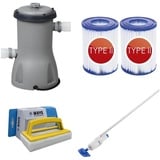 Bestway - Poolsauger AquaReach & Filterpumpe 3028 L/u & 2 Filter Typ II & WAYS Scheuerbürste