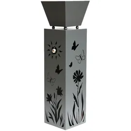 Harms Import Pflanzsäule mit Blumenmotiv 82 x 82 cm Grau