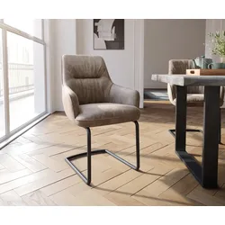 DELIFE Cantilever Zelia-Flex avec accoudoirs microvelours taupe vintage pied cantilever rond noir ressorts ensachés, Chaises de salle à manger