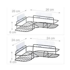 Relaxdays Duschablage ohne Bohren, 2er Set, Duschkorb Ecke, selbstklebend, Metall, Duschgelhalter in 2 Größen, schwarz