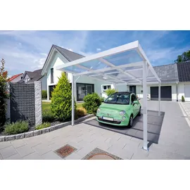 Gutta Premium Carport 3,09 x 5,62 m weiß inkl. Seitenwand, Regenrinne, Rückwand