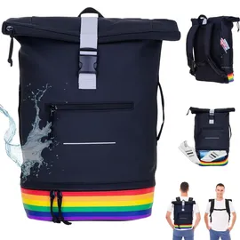 Elephant Gin Freizeitrucksack Herren Damen Plane Time Bag COMP 25 L Kurierrucksack Roll-Top Laptoprucksack 12823 Bi Color Rainbow (Regenbogen - Schwarz) - Schwarz