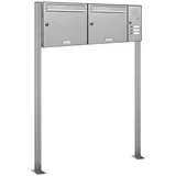 AL Briefkastensysteme 2 Fächer Premium Edelstahl Stand Briefkasten Anlage mit Klingeln, Post A4 modern, robust, wetterfest, Artikelnummer: 331T2S2K3SR