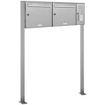 AL Briefkastensysteme 2 Fächer Premium Edelstahl Stand Briefkasten Anlage mit Klingeln, Post A4 modern, robust, wetterfest, Artikelnummer: 331T2S2K3SR