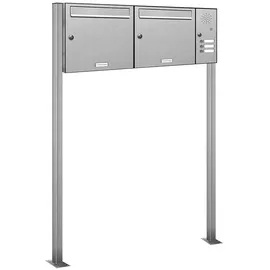 AL Briefkastensysteme 2 Fächer Premium Edelstahl Stand Briefkasten Anlage mit Klingeln, Post A4 modern, robust, wetterfest, Artikelnummer: 331T2S2K3SR