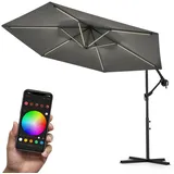 Swing&Harmonie Luxus LED Sonnenschirm mit RGB Beleuchtung inkl. Fernbedienung, APP Steuerung, Ampelschirm, Garten Schirm 350cm) - anthrazit - 350cm