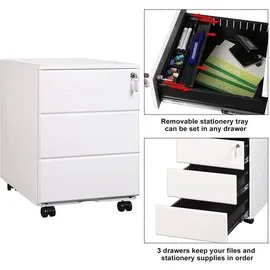 Woltu SK024 Rollcontainer 39 cm x 54 cm x 52 cm weiß