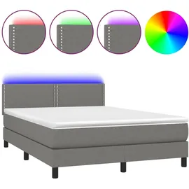 vidaXL Boxspringbett mit Matratze & LED Dunkelgrau 140x200 cm Stoff