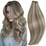 RUNATURE Tressen Echthaar Blond Highlight Remy Menschliches Haar 30cm Extensions Echthaar Tressen Zum Einnähen Graublond mit Platinblond Echthaar Tressen Extensions #19P60 70g
