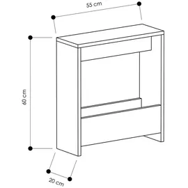 Decortie | Simpi Moderner Beistelltisch Riga, Eiche Holzwerkstoff, rechteckig, 20x60x55 cm Stauraum, einfacher Aufbau, Wohnzimmer, Wohnzimmertische, Beistelltische