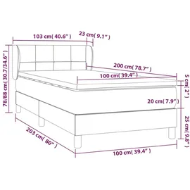 vidaXL Boxspringbett mit Matratze Schwarz 100x200 cm Stoff - Schwarz