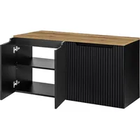 [en.casa] Waschbeckenunterschrank Skelbolu mit 4 Türen 120x60x40cm Schwarz/Eichenoptik