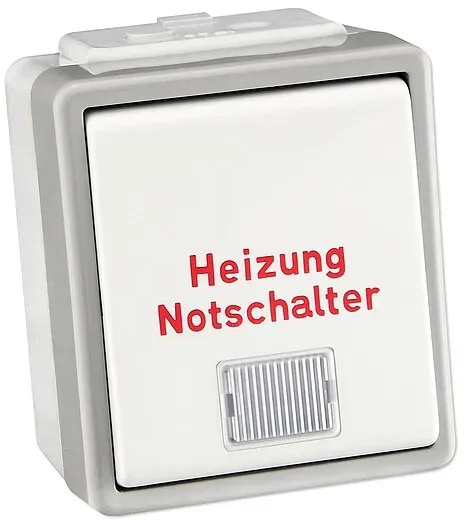 Siemens Heizung-Notschalter Aufputz - Serie Delta - 1-polig - mit Kontrolllampe - IP 44 - grau - 5TA4741