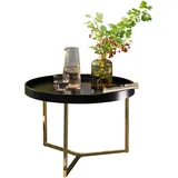 KADIMA DESIGN Couchtisch JESI 58,5x42x58,5cm / Gold Sofatisch Metall Rund, in Schwarz | Gr.: onesize