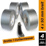 Hinrichs Gewebeband 946, Universal, silber 50mm x 50m, 4 Stück