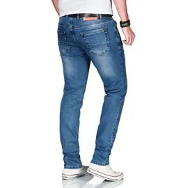 Alessandro Salvarini "ASCatania", Herren, Gr. W33L34, Länge 34, blau (as, 160, blau used), look Effekt und mit 2% Elasthan, Destroyed-Effekte, leichte Abriebeffekte, Basic, schmal, Jeans Slim-fit-Jeans, mit used
