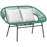 Polyrattan Gartensofa 2-sitzer Rattan Couch Outdoor Sofa Mit Kissen Und Armlehnen Stahlrahmen 132x72x83 Cm Grün