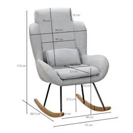 KADIMA DESIGN Schaukelstuhl CAPRI Design Relaxsessel 75 x 110 x 88,5 cm, in Grau / Gr.: onesize