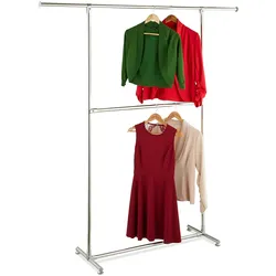 Relaxdays Kleiderständer, HxBxT: 182 x 171 x 42 cm, 2 stabile Kleiderstangen, Edelstahl, freistehende Garderobe, silber