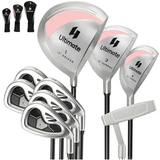 COSTWAY Golfschläger + Golfbag, 9-tlg., komplettes Damen Golfschläger Set, rechtshändig rosa