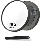 Vergrößerungsspiegel 40X Make-up Spiegel mit Saugnapf und Pinzette für präzises