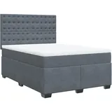 vidaXL Boxspringbett mit Matratze Dunkelgrau 140x200 cm Samt