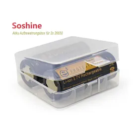 Soshine Akku-Aufbewahrungsbox für 1 oder 2x 26650 max. Akkulänge bei 71,2mm
