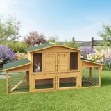 Mucola XXL Hasenstall Holz für draußen – Winterfest, mit Freilaufgehege, 215×73×100 cm, inklusive Schubladen zur einfachen Reinigung – Kaninchenstall Outdoor, wetterfest & robust