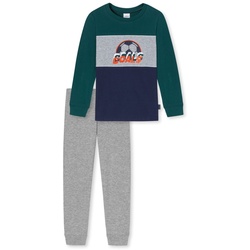 SCHIESSER Jungen Schlafanzug Set 2-tlg, lang. - Fußball, Kinder, Bio-Baumwolle Grün/Grau 104