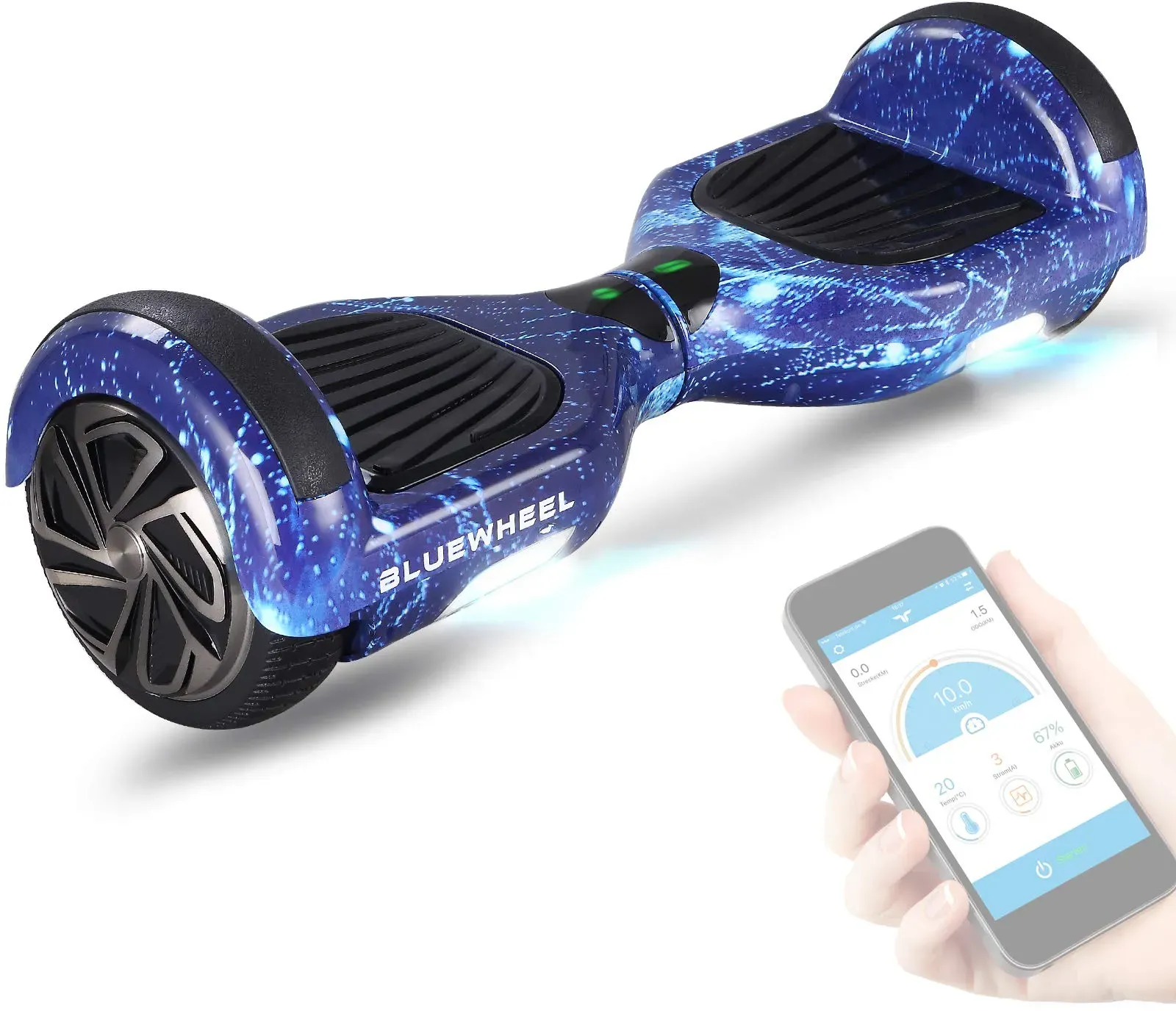 6,5" Premium Hoverboard Bluewheel HX310s - Deutsches Qualitätsunternehmen - Kinder Sicherheitsmodus & App - Bluetooth Lautsprecher - Starker Dual Motor - LED - Elektro (Black)