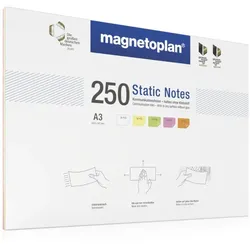 Magnetoplan Folien-Haftnotizen Static Notes - DIN A3 - 5 Farben sortiert (Weiß/Gelb/Grün/Rosa/Orange) - 250 Stück