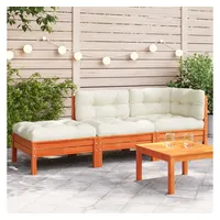 vidaXL Gartensofa mit Kissen und Hocker 2-Sitzer