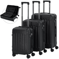 Arebos Koffer Reisekoffer 3er Set Hartschalen Koffer Trolley M-L-XL-Set, 4 Rollen schwarz
