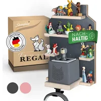 Sternfeld Kinderregal Tonie Regal magnetisch – Wandregal für 32/52 Toniefiguren, Grau & Rosa, abgerundete Ecken, Magnetleiste, Aufhängehaken für Kopfhörer grau