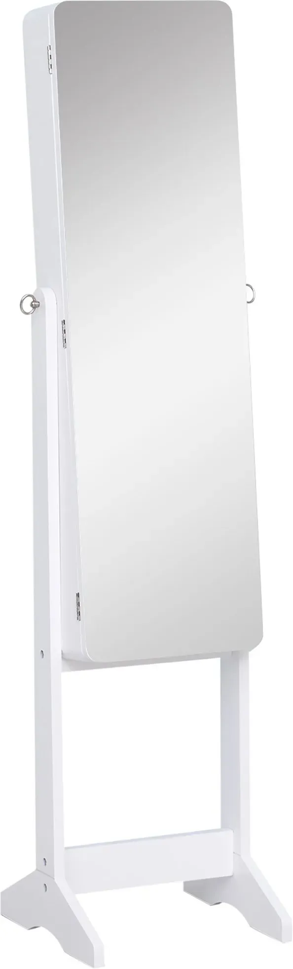 HOMCOM LED Schmuckschrank mit Innenspiegel Spiegelschrank klappbare Ablage Standspiegel verstellbar Weiß 146 cm hoch   Aosom