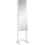 HOMCOM LED Schmuckschrank mit Innenspiegel Spiegelschrank klappbare Ablage Standspiegel verstellbar Weiß 146 cm hoch   Aosom