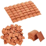 GOMAKERER Ca. 120 Stück rote Mini-Dachziegel, 1:16, realistische Fliesen, Modell, Keramik, Miniaturmodell, Zementziegel, Landschaftszubehör für Heimwerker, Puppenhaus, Ziegel, Diorama, Feengarten, 17