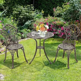 Goplus 3 tlg. Bistro Set, mit 2 Stühlen, Gartenmöbel Set, Alu, Gartenset Balkonset antik, Balkonmöbel Set Sitzgruppe Outdoor Bronze