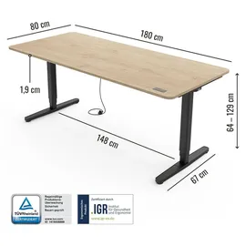 Yaasa Schreibtisch Desk Pro 180 x 80 cm Eiche hell/Schwarz