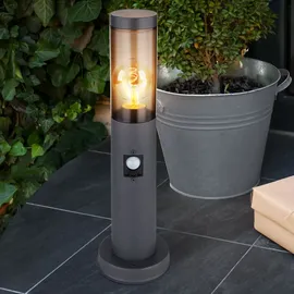 GLOBO Außenbeleuchtung Standleuchte Sockelleuchte rauch anthrazit Außen mit Bewegungsmelder Garten Stehlampe, Metall Kunststoff, 1x E27, DxH 7,6x45 cm, 2er Set