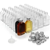 Belle Vous 100ml Kleine Flaschen zum Befüllen Silberkappen & Trichter (50 Stk.) Glas Leere Schraubverschluss Flaschen für Hochzeiten & Partys - Für Alkohol, Schnaps, Whisky, Shots & Spirituosen