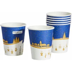 VEPATIM 375x Heißgetränkebecher Winterlandschaft Pappe mit Eichstrich bis 90°C 200ml