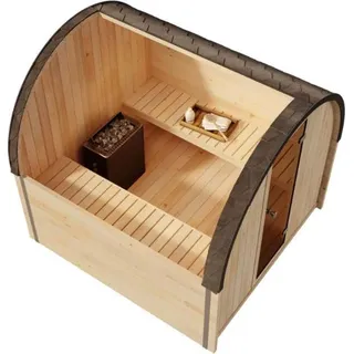 FinnTherm Fasssauna ScandiPod Comfort Fasssauna 2 Sitzbänke aus Holz, Sauna mit 42 mm Wandstärke, Außensauna mit Montagematerial - Naturbelassen