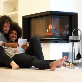 Relaxdays Kaminbesteck Edelstahl 5-teilig 0,75 m Silber