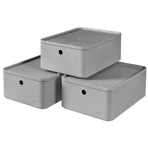 Curver Aufbewahrungsbox M mit Deckel (8L), 3er Set, Kunststoff, Hellgrau (Beton), Medium