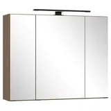 Held Spiegelschrank SHEFFIELD, B 80 cm - Cannello Eiche Dekor - 3 Türen - mit LED-Aufsatzleuchte