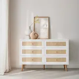 sweeek Kommode mit Holzeffekt und 6 Schubladen - weiß - 120x39x79 cm - Bohème